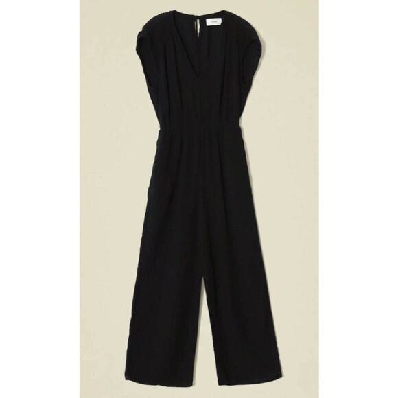 Xirena NWOT Nell Jumpsuit Wide Leg Crinkled V Neck Cotton Black Size Small - Picture 3 of 13